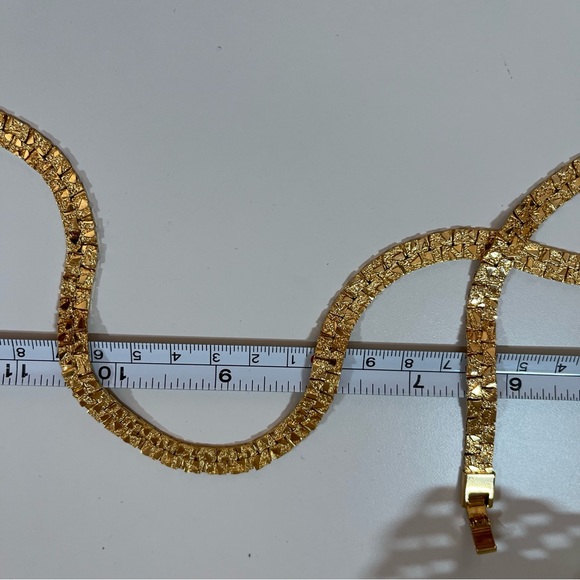 Vintage 80' Streetwear Gold Nugget MobWife Wide Gold Plated Chain Necklace Set - Picture 17 of 17